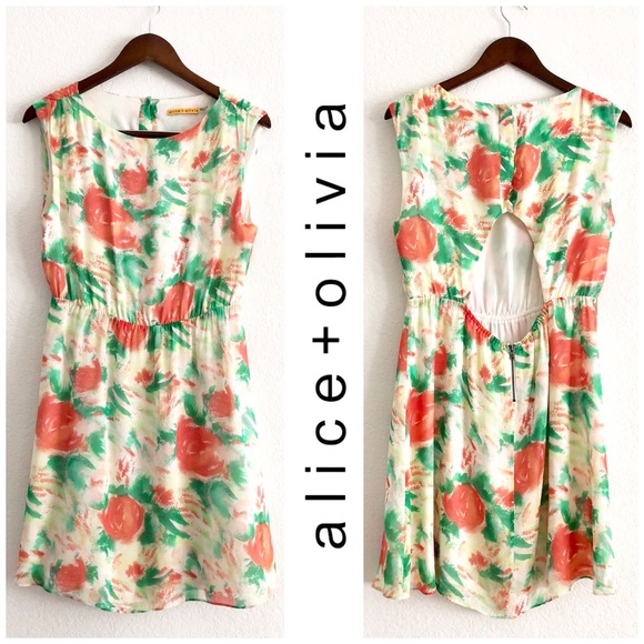 Alice + Olivia Silk Watercolor Floral Print Dress - Picture 3 of 11